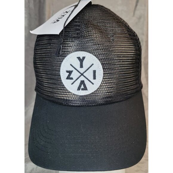 ZYIA Active Hiking Trucker Mesh All Black Hat Snapback New With Tags white patch - Picture 12 of 12